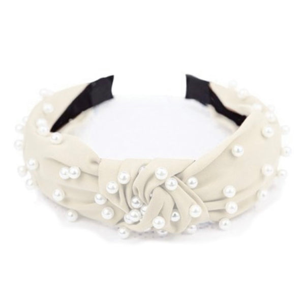 Knotted Satin Headband with Pearls