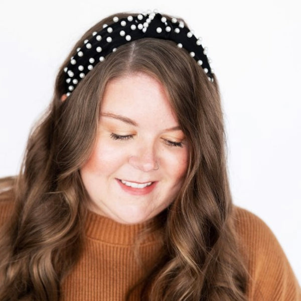 Knotted Satin Headband with Pearls