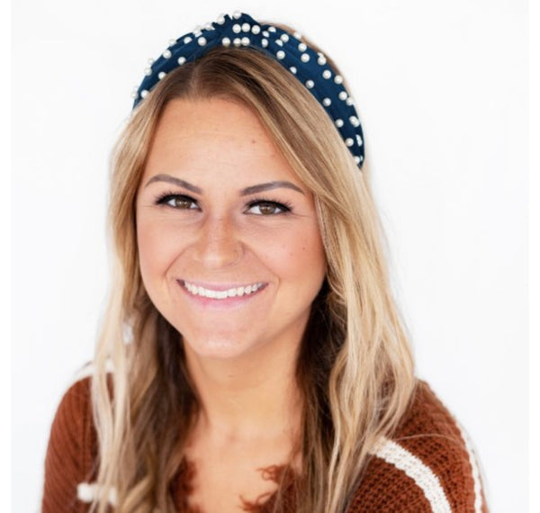 Knotted Satin Headband with Pearls