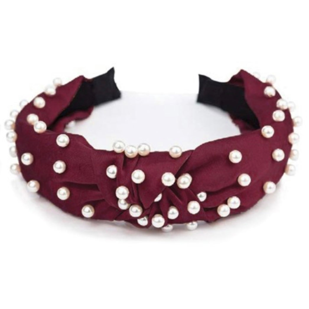 Knotted Satin Headband with Pearls