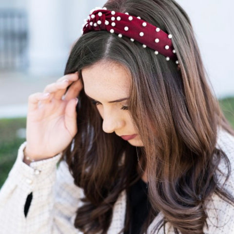 Knotted Satin Headband with Pearls