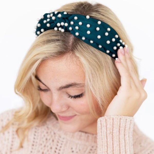Knotted Satin Headband with Pearls