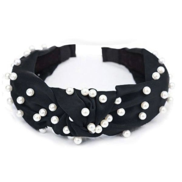 Knotted Satin Headband with Pearls