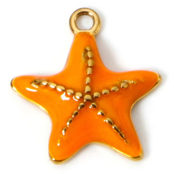 Orange starfish-shaped charm with gold accents on a white background