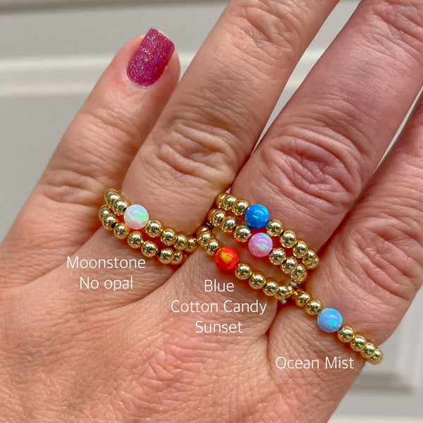Beaded Stretch Ring with Opal