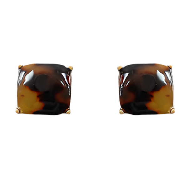Tortoiseshell square stud earrings on a white background