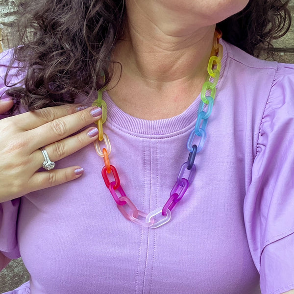 Chunky Colorful Acrylic Link Chain Necklaces – Rainbow Layered Resin Chokers For Women & Girls, Party Jewelry Set
