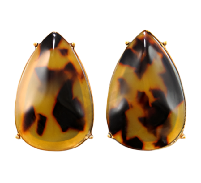 Tortoiseshell teardrop earrings on a white background