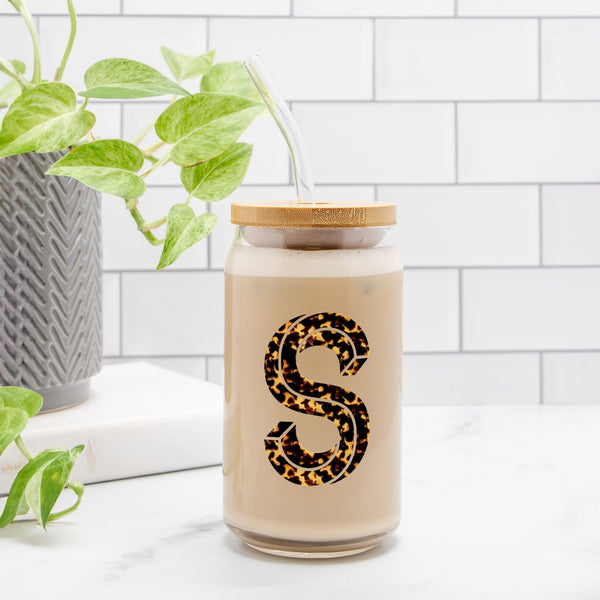 Tortoiseshell Initial Glass Can
