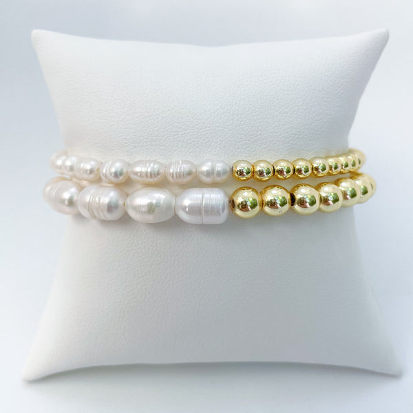 Poppy Pearl Gold Bead Bracelet
