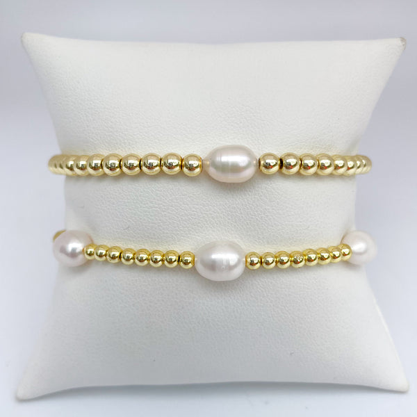Poppy Pearl Gold Bead Bracelet