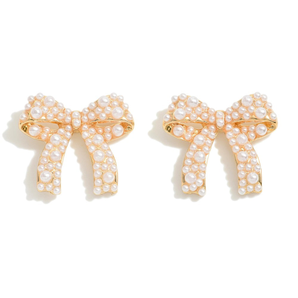 Pearl Bow Stud Earrings