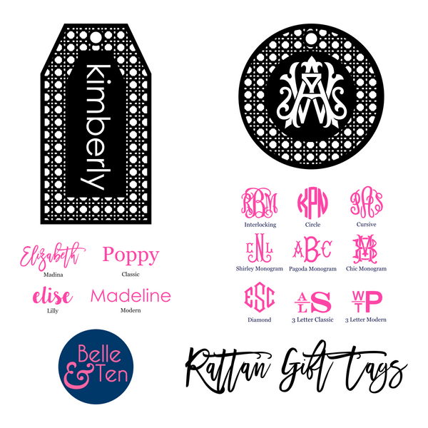 rattan tag monogram name style chart