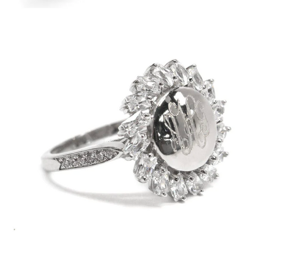 Monogrammed CZ Sunburst Ring