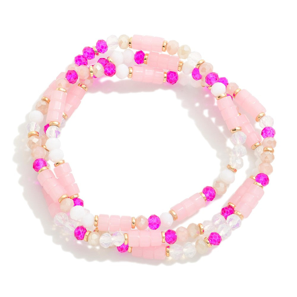 Pink Beaded Bracelet Set