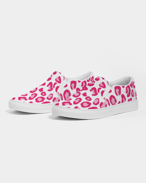 Preppy Leopard Women's Slip-On Canvas Shoe (pink on white)