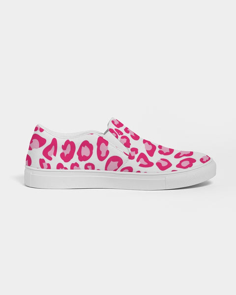 Preppy Leopard Women's Slip-On Canvas Shoe (pink on white)