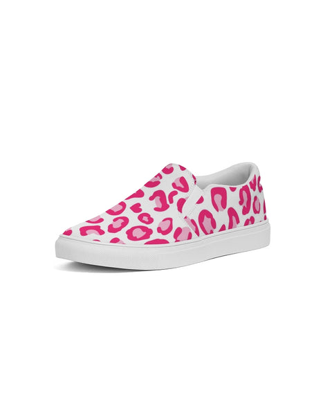 Preppy Leopard Women's Slip-On Canvas Shoe (pink on white)