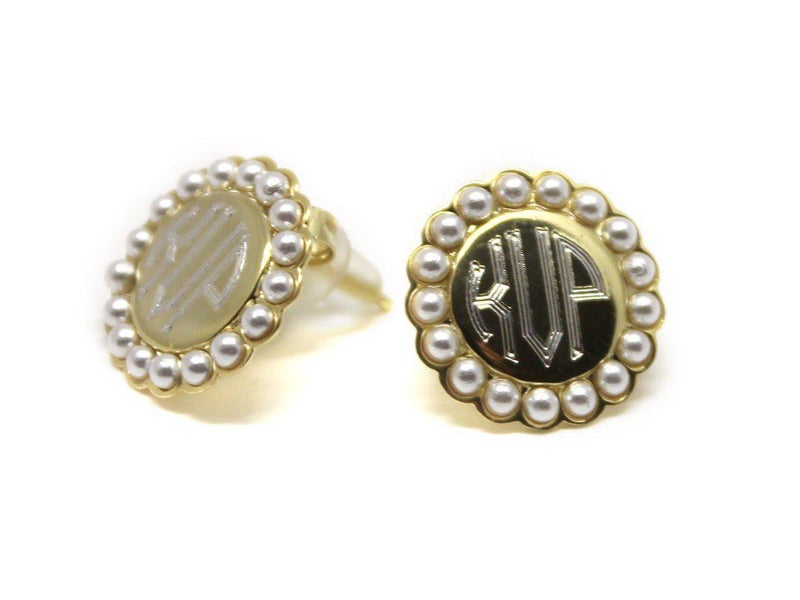 Monogrammed Stud Earrings with Pearls