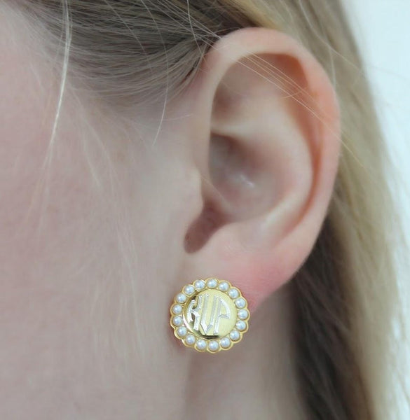 Monogrammed Stud Earrings with Pearls
