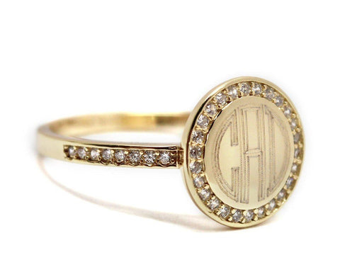 Monogrammed Ring with Straight CZ Band