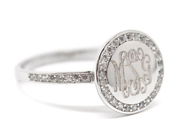 Monogrammed Ring with Straight CZ Band