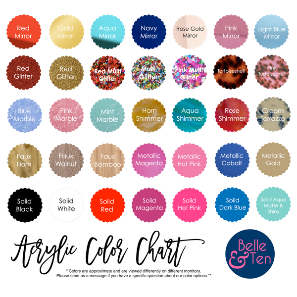 acrylic monogram color chart