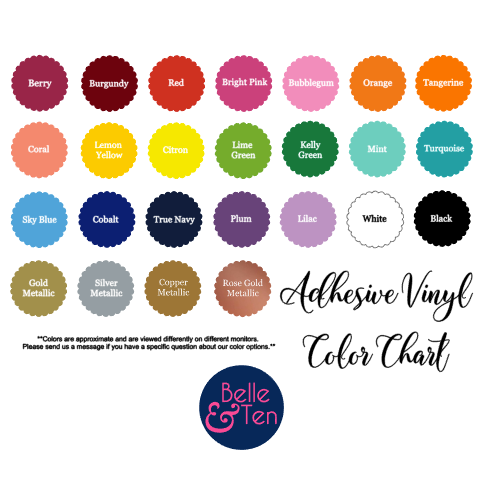 Belle & Ten adhesive vinyl color chart