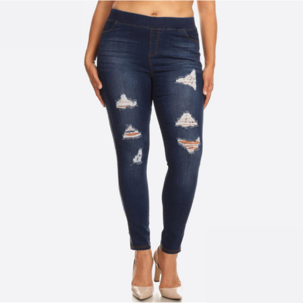 Distressed Pull-on Jeggings