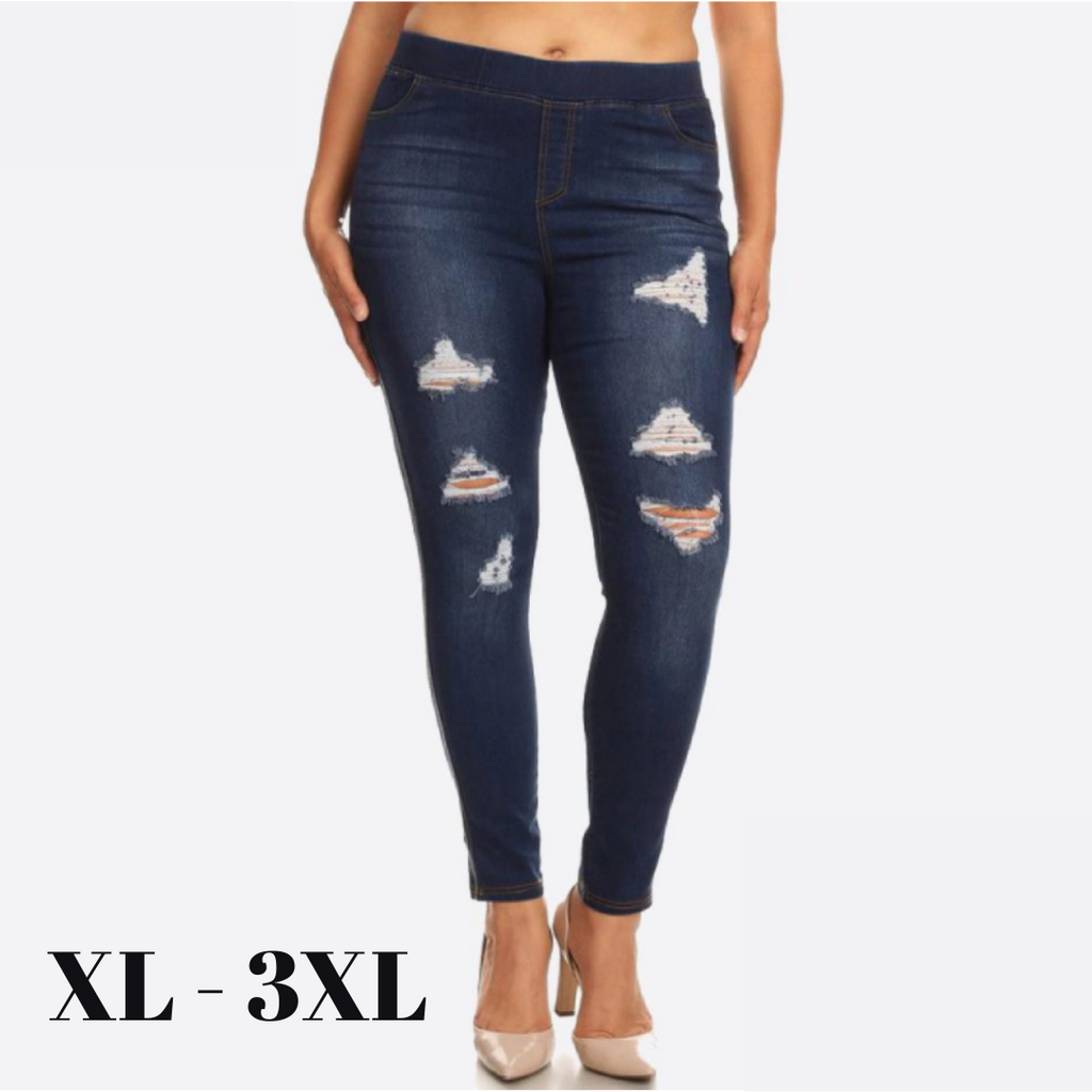 Distressed Pull on Jeggings
