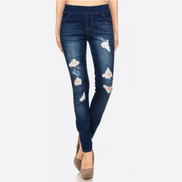 Distressed Pull-on Jeggings