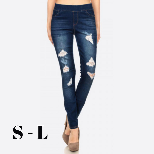 Distressed Pull-on Jeggings