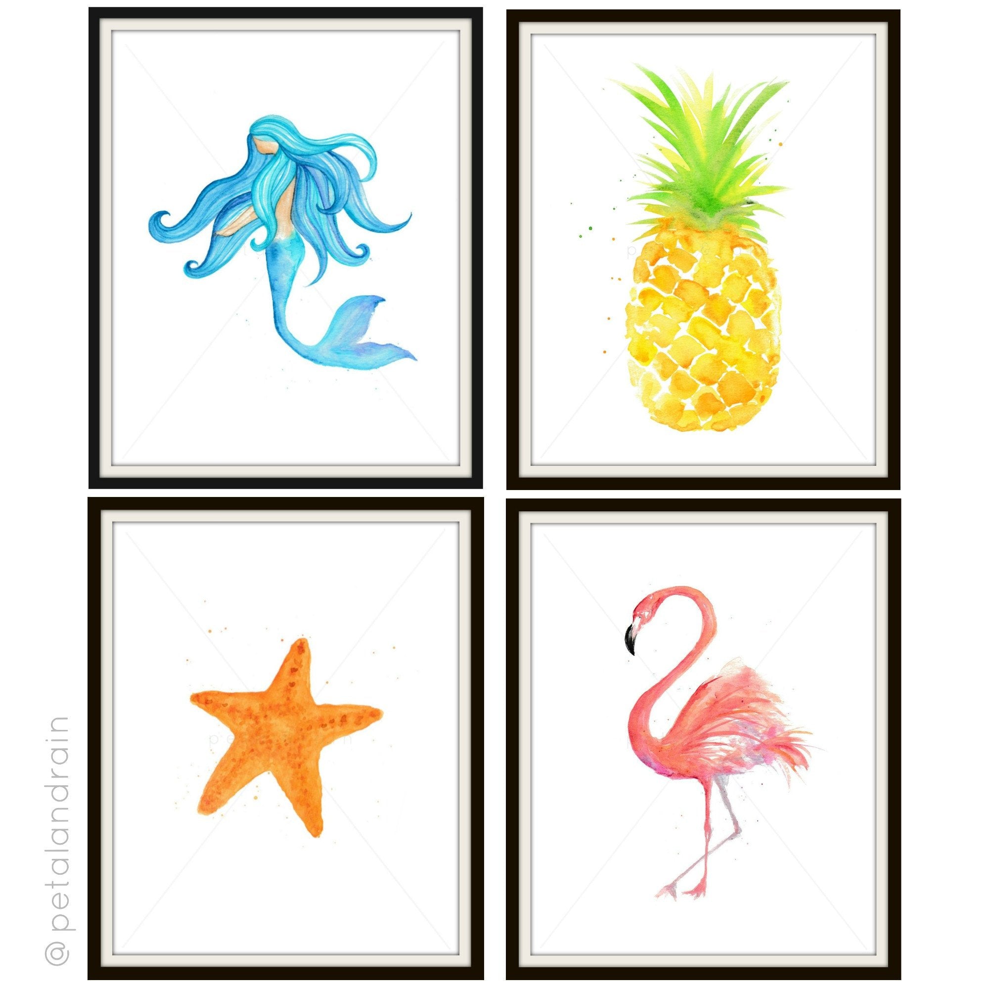 Set of 4 endless summer watercolor prints