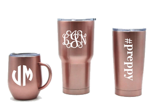 Rose gold stainless steel tumblers by Belle and Ten