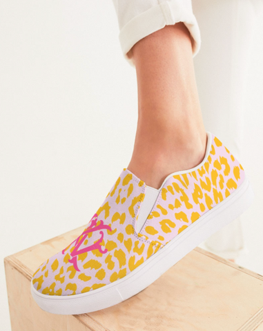 Preppy Leopard Women's Slip-On Canvas Shoe (pink on white) – Belle