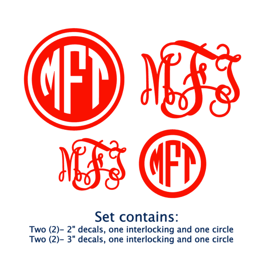set of 4 monogrammed decals set information