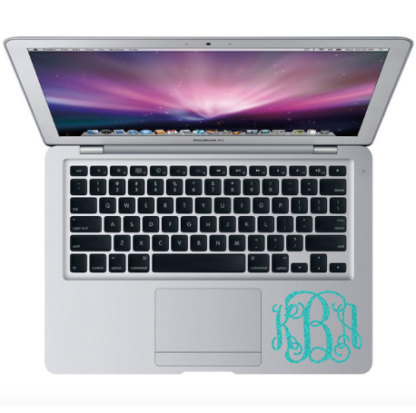 glitter monogram decal on macbook