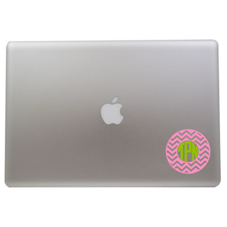 Chevron circle mongrammed decal on macbook