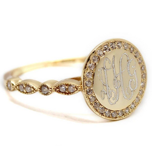 Monogrammed Ring with CZ Band