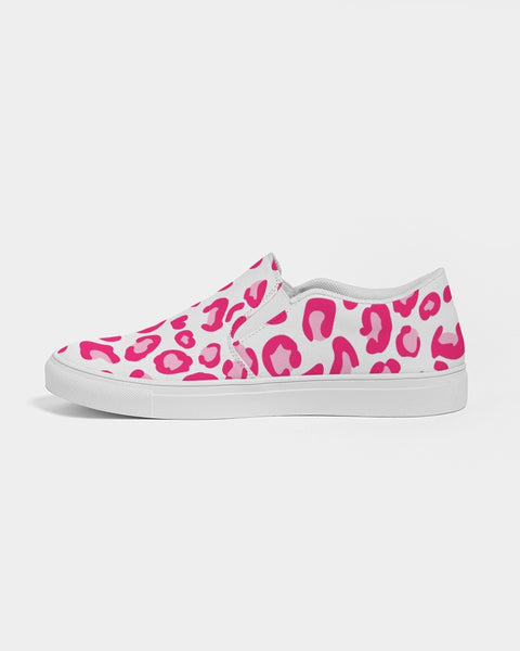 Preppy Leopard Women's Slip-On Canvas Shoe (pink on white)