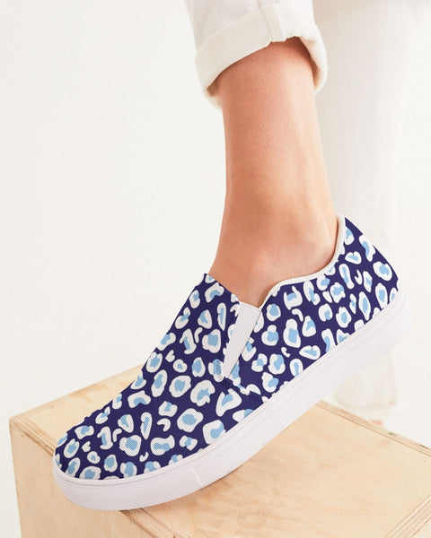 Preppy Leopard Women's Slip-On Canvas Shoe (navy and light blue)