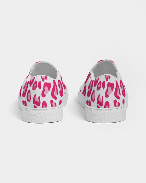 Preppy Leopard Women's Slip-On Canvas Shoe (pink on white)