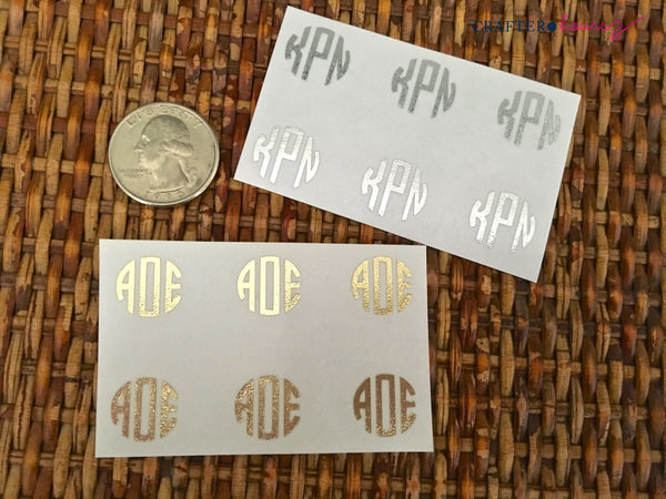 Gold, Rose Gold or Silver Foil Monogram Minis (1/2" circle decals)