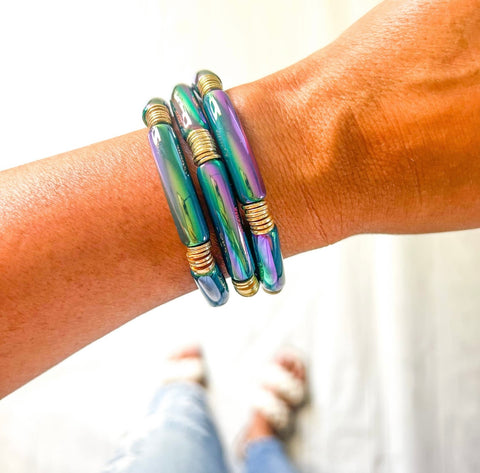 Iridescent Metallic Tube Bracelet