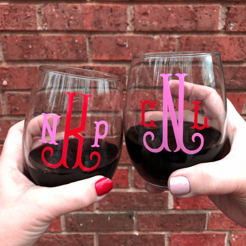 Monogrammed Stemless Wine Glasses – Belle & Ten