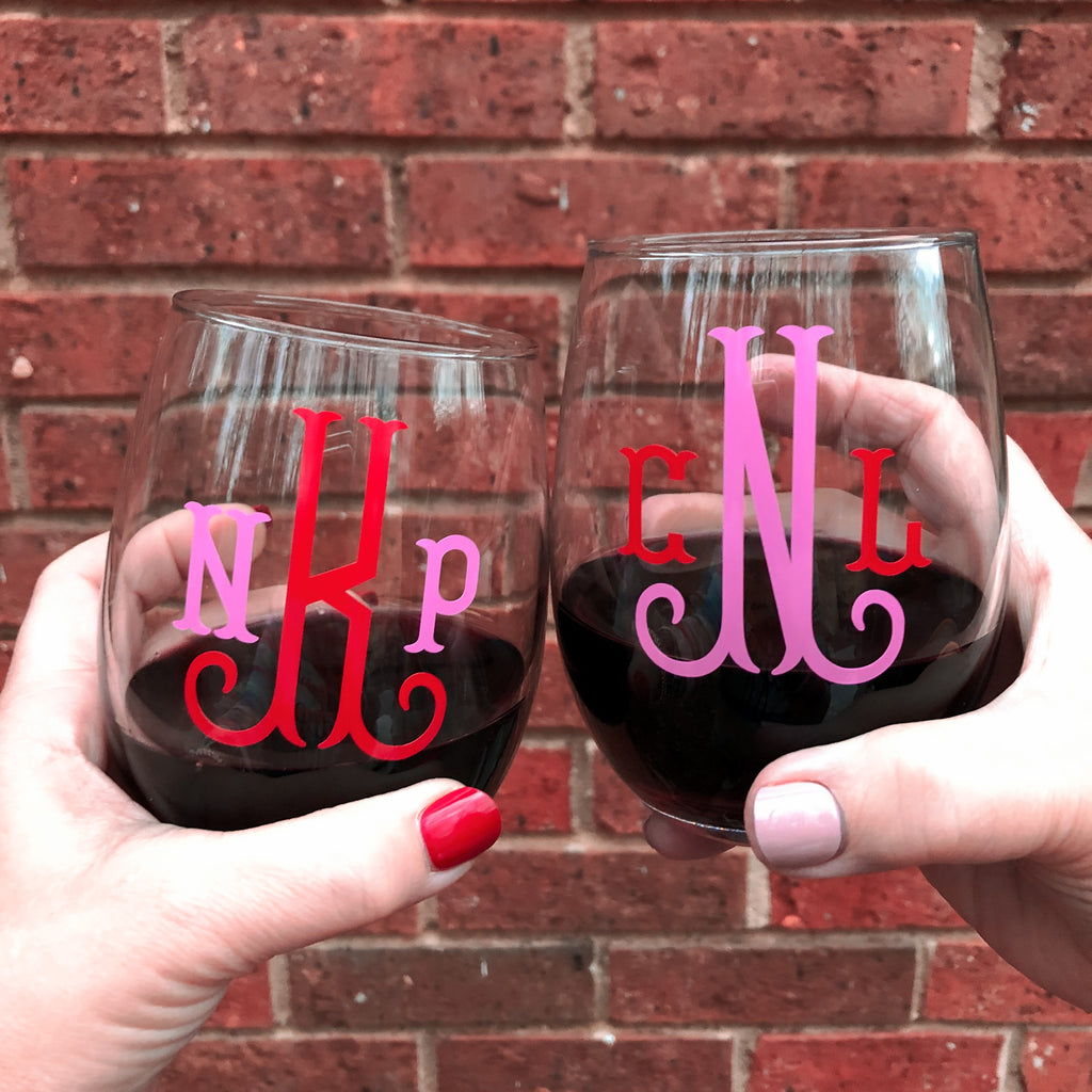 Monogrammed 15oz Stemless Wine Glasses set of 4