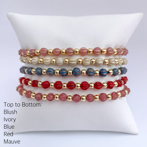 melon collection beads on a bracelet pillow with color names