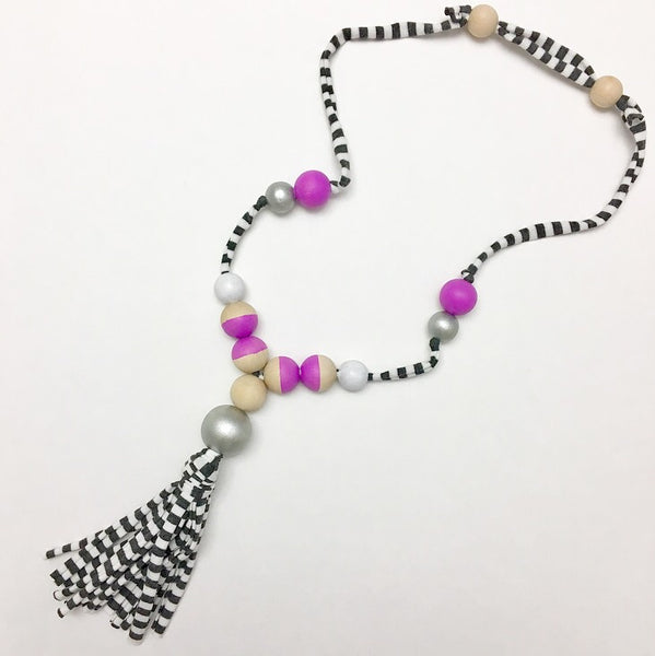 Striped Jersey Tassel Necklace