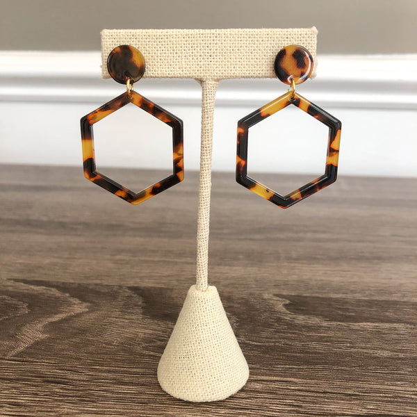 Tortoiseshell Hexagon Earrings