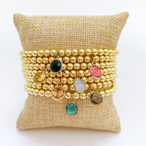 Georgie Gold Bead Bracelet with Charm